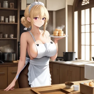 Wavy hair, Indoor, Side boob, Masterpiece, Naked apron